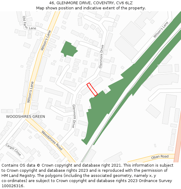 46, GLENMORE DRIVE, COVENTRY, CV6 6LZ: Location map and indicative extent of plot