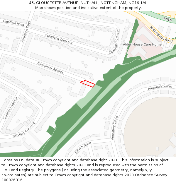 46, GLOUCESTER AVENUE, NUTHALL, NOTTINGHAM, NG16 1AL: Location map and indicative extent of plot