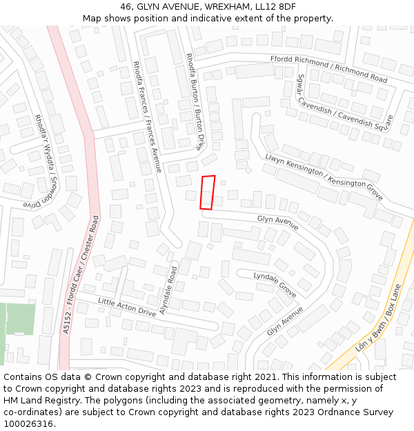 46, GLYN AVENUE, WREXHAM, LL12 8DF: Location map and indicative extent of plot