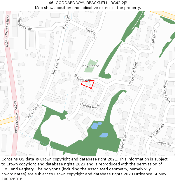 46, GODDARD WAY, BRACKNELL, RG42 2JP: Location map and indicative extent of plot