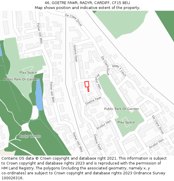 46, GOETRE FAWR, RADYR, CARDIFF, CF15 8EU: Location map and indicative extent of plot