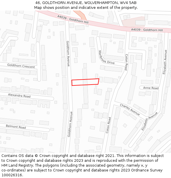 46, GOLDTHORN AVENUE, WOLVERHAMPTON, WV4 5AB: Location map and indicative extent of plot