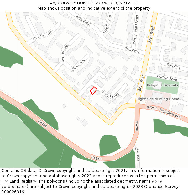 46, GOLWG Y BONT, BLACKWOOD, NP12 3FT: Location map and indicative extent of plot