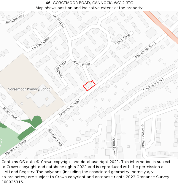 46, GORSEMOOR ROAD, CANNOCK, WS12 3TG: Location map and indicative extent of plot