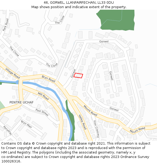 46, GORWEL, LLANFAIRFECHAN, LL33 0DU: Location map and indicative extent of plot