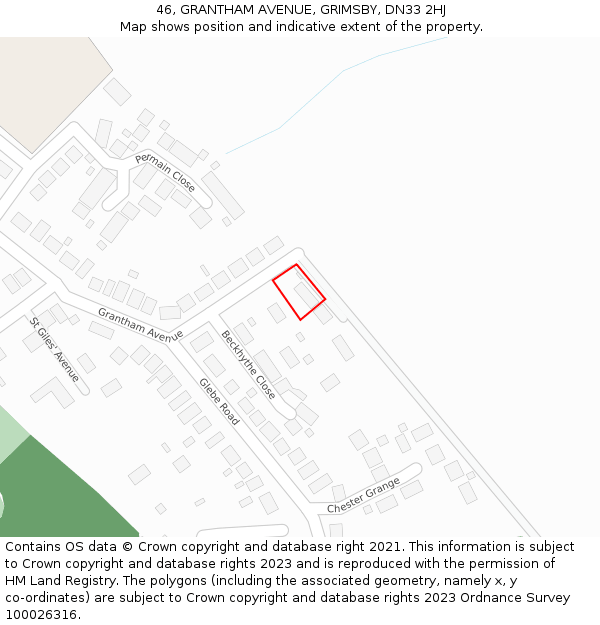 46, GRANTHAM AVENUE, GRIMSBY, DN33 2HJ: Location map and indicative extent of plot