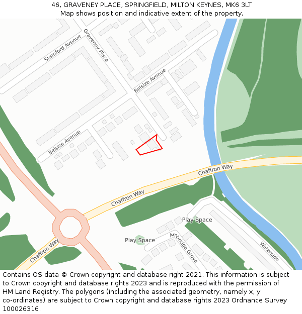 46, GRAVENEY PLACE, SPRINGFIELD, MILTON KEYNES, MK6 3LT: Location map and indicative extent of plot