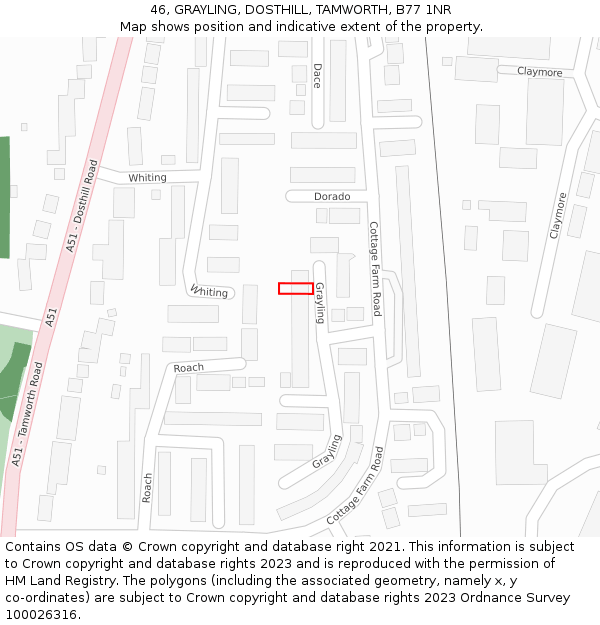 46, GRAYLING, DOSTHILL, TAMWORTH, B77 1NR: Location map and indicative extent of plot