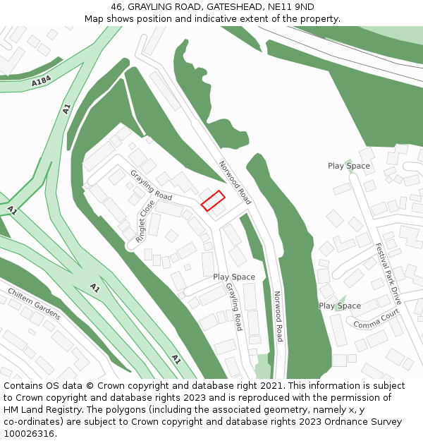 46, GRAYLING ROAD, GATESHEAD, NE11 9ND: Location map and indicative extent of plot