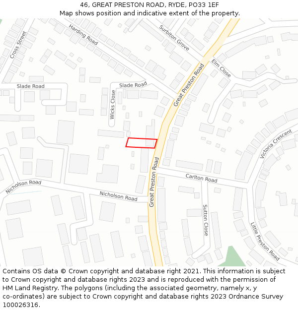 46, GREAT PRESTON ROAD, RYDE, PO33 1EF: Location map and indicative extent of plot