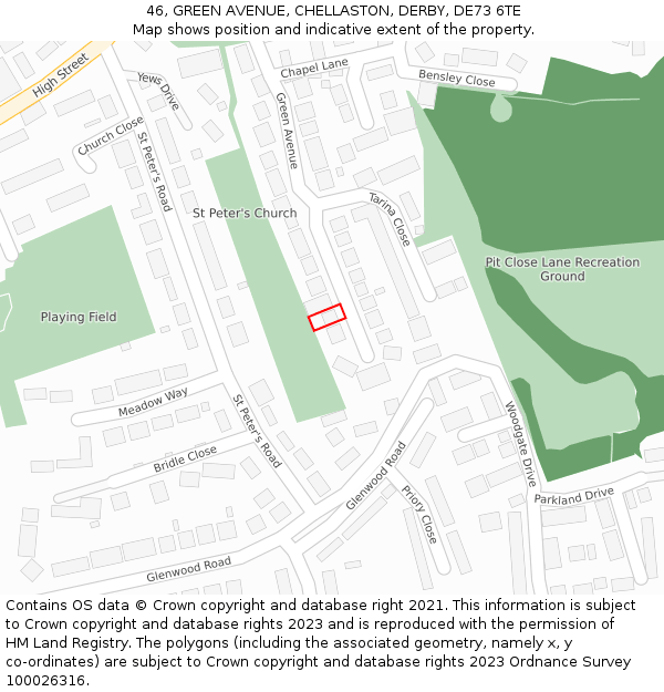 46, GREEN AVENUE, CHELLASTON, DERBY, DE73 6TE: Location map and indicative extent of plot