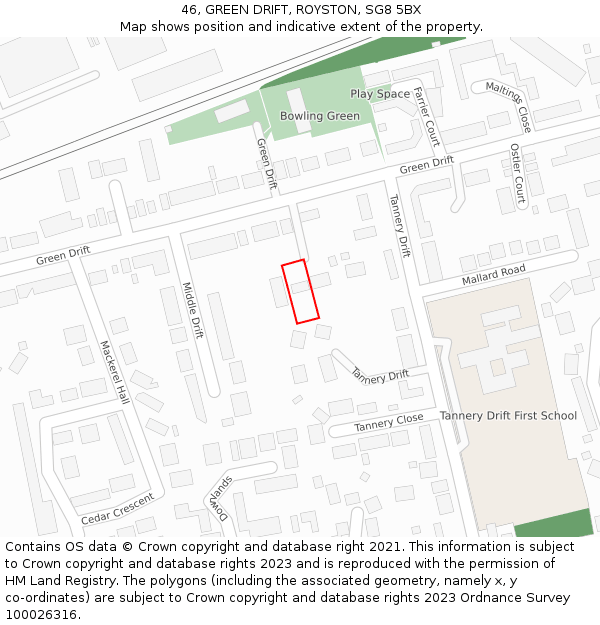 46, GREEN DRIFT, ROYSTON, SG8 5BX: Location map and indicative extent of plot