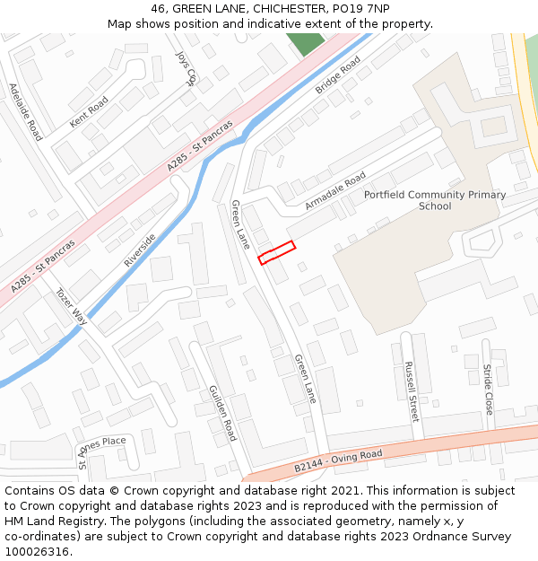 46, GREEN LANE, CHICHESTER, PO19 7NP: Location map and indicative extent of plot