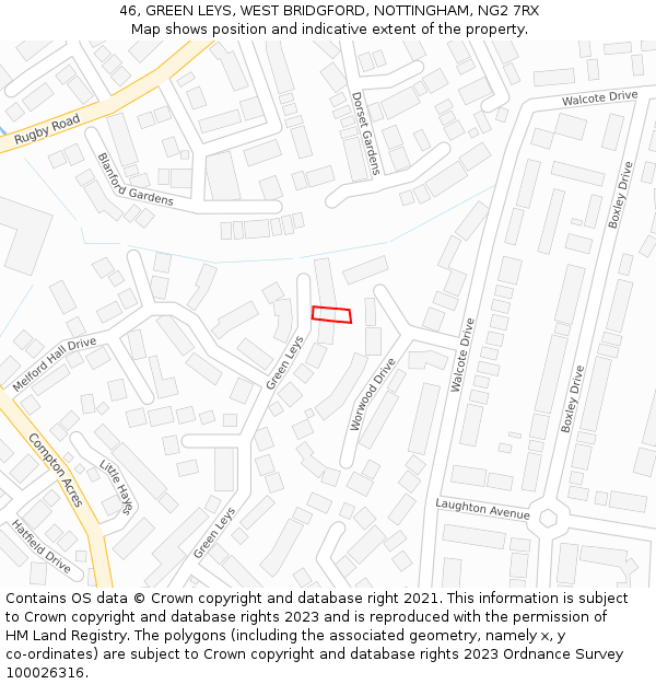 46, GREEN LEYS, WEST BRIDGFORD, NOTTINGHAM, NG2 7RX: Location map and indicative extent of plot