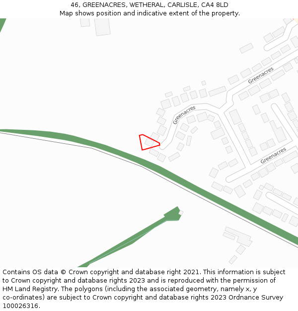 46, GREENACRES, WETHERAL, CARLISLE, CA4 8LD: Location map and indicative extent of plot