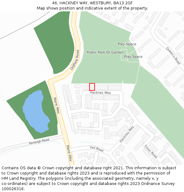 46, HACKNEY WAY, WESTBURY, BA13 2GF: Location map and indicative extent of plot