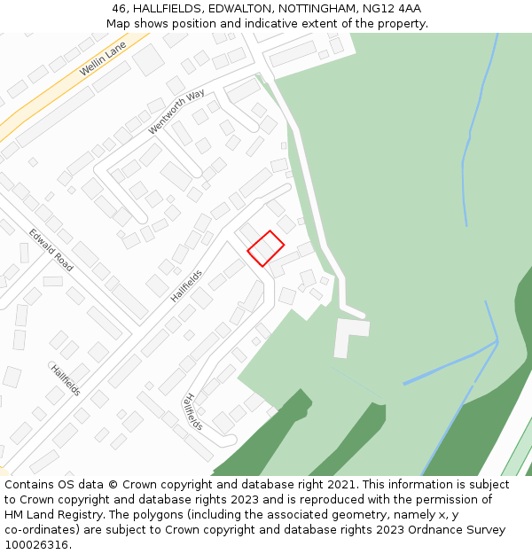 46, HALLFIELDS, EDWALTON, NOTTINGHAM, NG12 4AA: Location map and indicative extent of plot