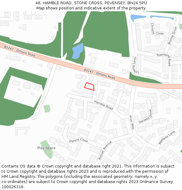 46, HAMBLE ROAD, STONE CROSS, PEVENSEY, BN24 5PU: Location map and indicative extent of plot