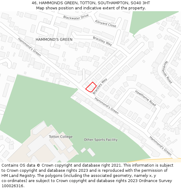 46, HAMMONDS GREEN, TOTTON, SOUTHAMPTON, SO40 3HT: Location map and indicative extent of plot