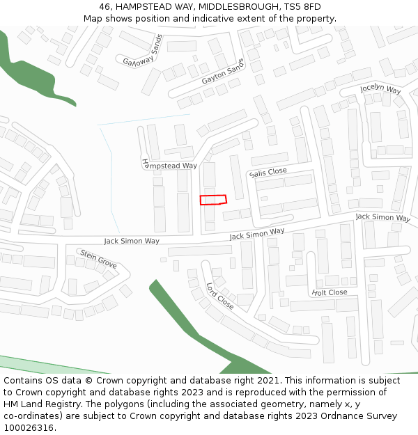 46, HAMPSTEAD WAY, MIDDLESBROUGH, TS5 8FD: Location map and indicative extent of plot