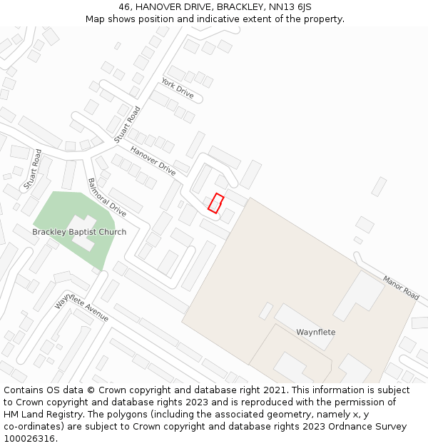 46, HANOVER DRIVE, BRACKLEY, NN13 6JS: Location map and indicative extent of plot