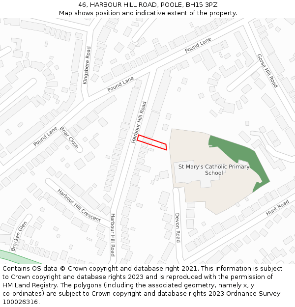 46, HARBOUR HILL ROAD, POOLE, BH15 3PZ: Location map and indicative extent of plot