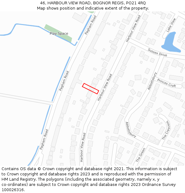 46, HARBOUR VIEW ROAD, BOGNOR REGIS, PO21 4RQ: Location map and indicative extent of plot