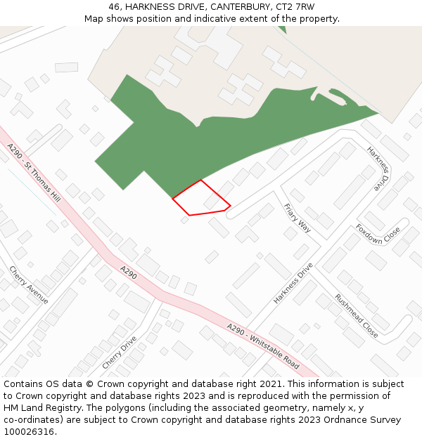 46, HARKNESS DRIVE, CANTERBURY, CT2 7RW: Location map and indicative extent of plot