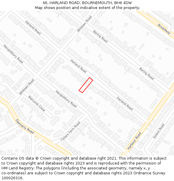 46, HARLAND ROAD, BOURNEMOUTH, BH6 4DW: Location map and indicative extent of plot