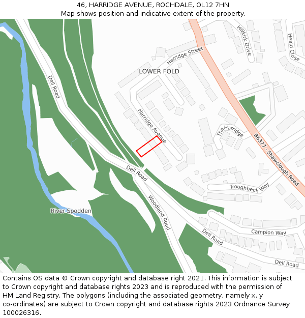 46, HARRIDGE AVENUE, ROCHDALE, OL12 7HN: Location map and indicative extent of plot