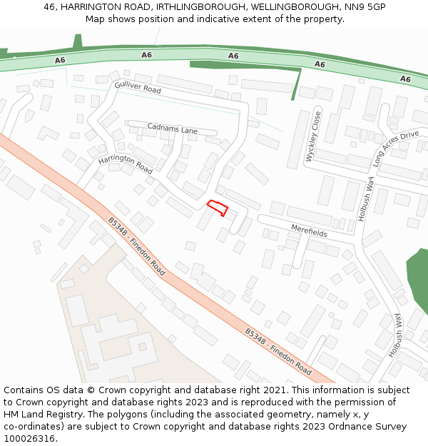 46, HARRINGTON ROAD, IRTHLINGBOROUGH, WELLINGBOROUGH, NN9 5GP: Location map and indicative extent of plot