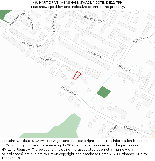 46, HART DRIVE, MEASHAM, SWADLINCOTE, DE12 7PH: Location map and indicative extent of plot