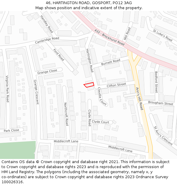 46, HARTINGTON ROAD, GOSPORT, PO12 3AG: Location map and indicative extent of plot