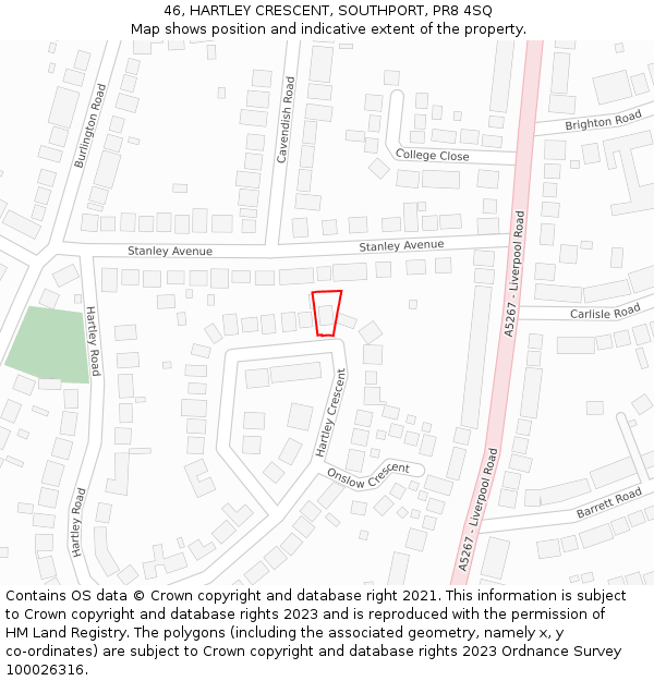 46, HARTLEY CRESCENT, SOUTHPORT, PR8 4SQ: Location map and indicative extent of plot