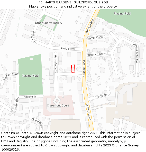 46, HARTS GARDENS, GUILDFORD, GU2 9QB: Location map and indicative extent of plot