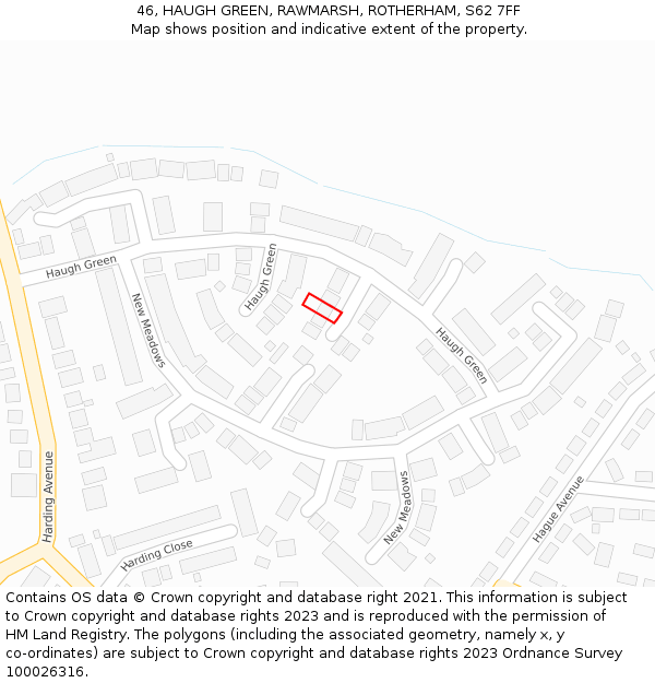 46, HAUGH GREEN, RAWMARSH, ROTHERHAM, S62 7FF: Location map and indicative extent of plot