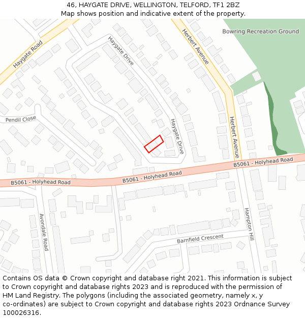 46, HAYGATE DRIVE, WELLINGTON, TELFORD, TF1 2BZ: Location map and indicative extent of plot