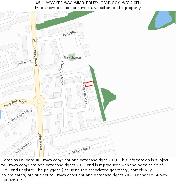 46, HAYMAKER WAY, WIMBLEBURY, CANNOCK, WS12 0FU: Location map and indicative extent of plot