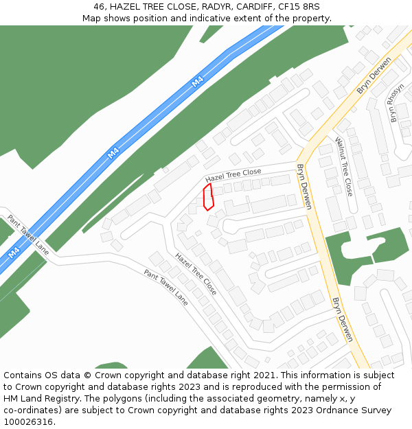 46, HAZEL TREE CLOSE, RADYR, CARDIFF, CF15 8RS: Location map and indicative extent of plot