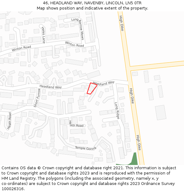 46, HEADLAND WAY, NAVENBY, LINCOLN, LN5 0TR: Location map and indicative extent of plot