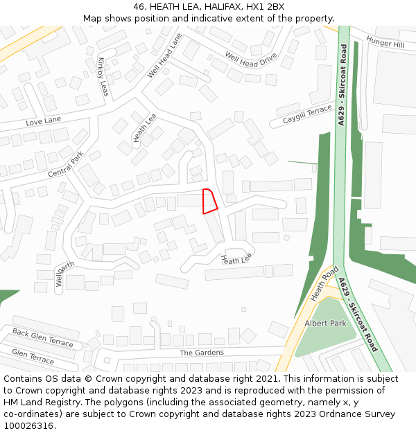 46, HEATH LEA, HALIFAX, HX1 2BX: Location map and indicative extent of plot