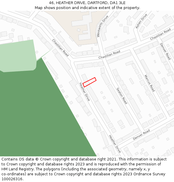 46, HEATHER DRIVE, DARTFORD, DA1 3LE: Location map and indicative extent of plot