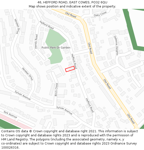 46, HEFFORD ROAD, EAST COWES, PO32 6QU: Location map and indicative extent of plot