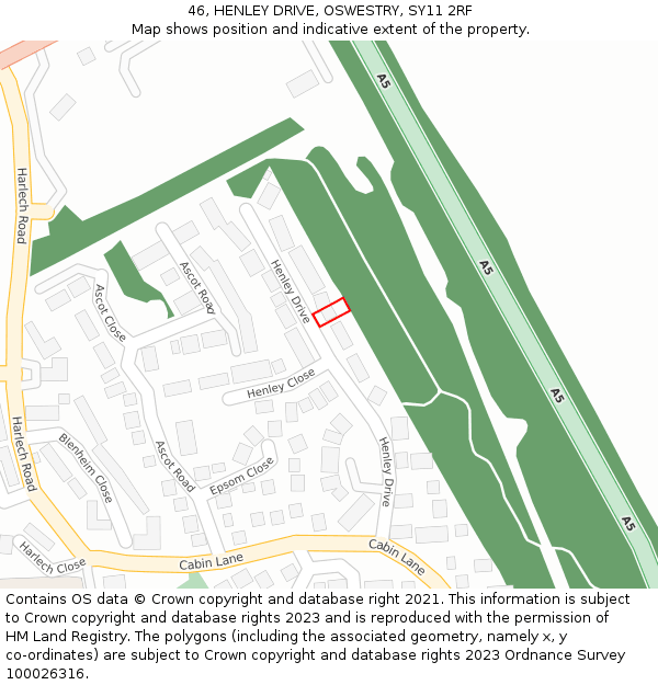 46, HENLEY DRIVE, OSWESTRY, SY11 2RF: Location map and indicative extent of plot