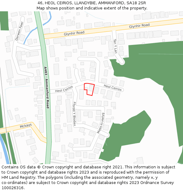 46, HEOL CEIRIOS, LLANDYBIE, AMMANFORD, SA18 2SR: Location map and indicative extent of plot