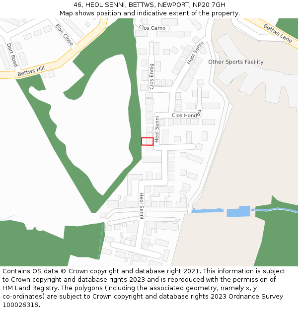 46, HEOL SENNI, BETTWS, NEWPORT, NP20 7GH: Location map and indicative extent of plot