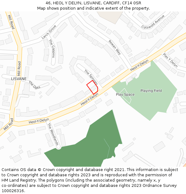 46, HEOL Y DELYN, LISVANE, CARDIFF, CF14 0SR: Location map and indicative extent of plot