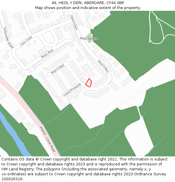 46, HEOL Y DERI, ABERDARE, CF44 0BP: Location map and indicative extent of plot