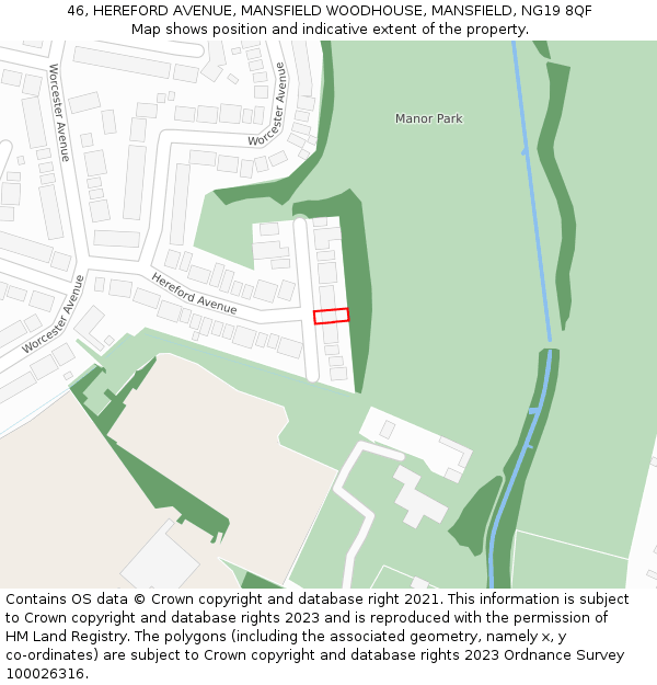 46, HEREFORD AVENUE, MANSFIELD WOODHOUSE, MANSFIELD, NG19 8QF: Location map and indicative extent of plot