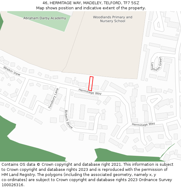 46, HERMITAGE WAY, MADELEY, TELFORD, TF7 5SZ: Location map and indicative extent of plot